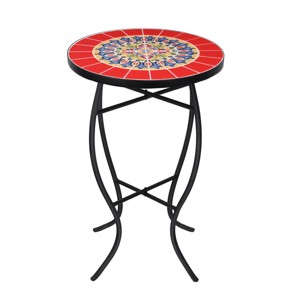 17 Stories 13.9" Eshu Glass Top End Table red outdoor side table end